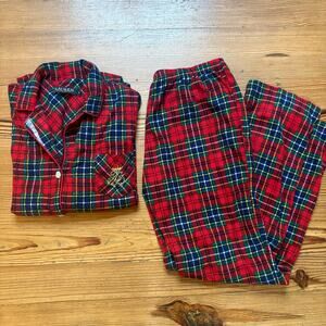 Ralph Lauren red blue plaid plaid fleece long sleeve pant sleep set SIZE S